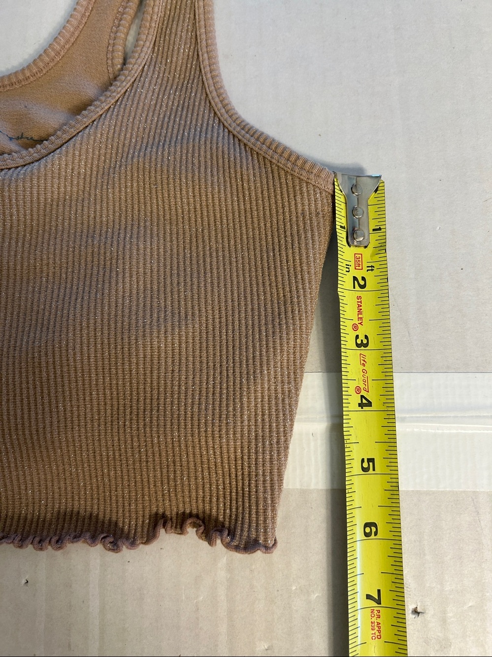 Spiritual Gangster Womens Tan Metallic Ribbed Cropped Lettuce Edge Tank. Sz M - Picture 11 of 11